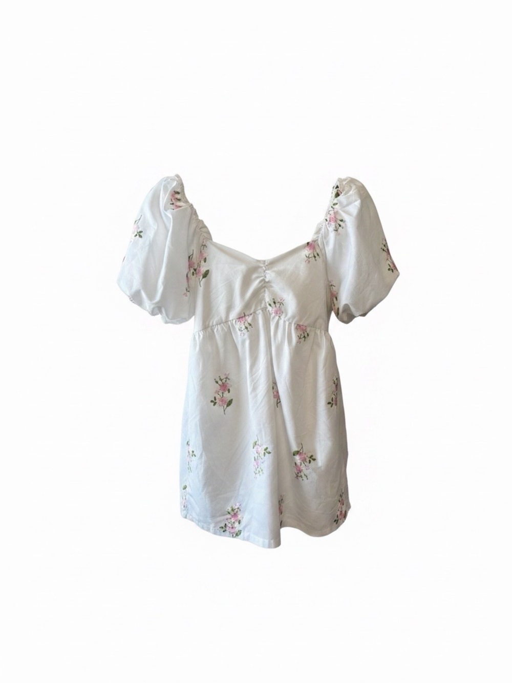 Francesca's Collections White Puff-Sleeve Floral Dress.